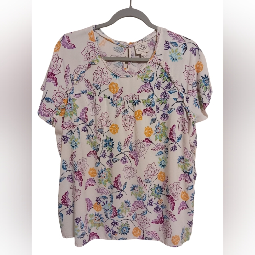 3/$25 WOMEN'S ST. JOHN'S BAY WHITE SHORT SLEEVE FLORAL BLOUSE SIZE XXL 💜